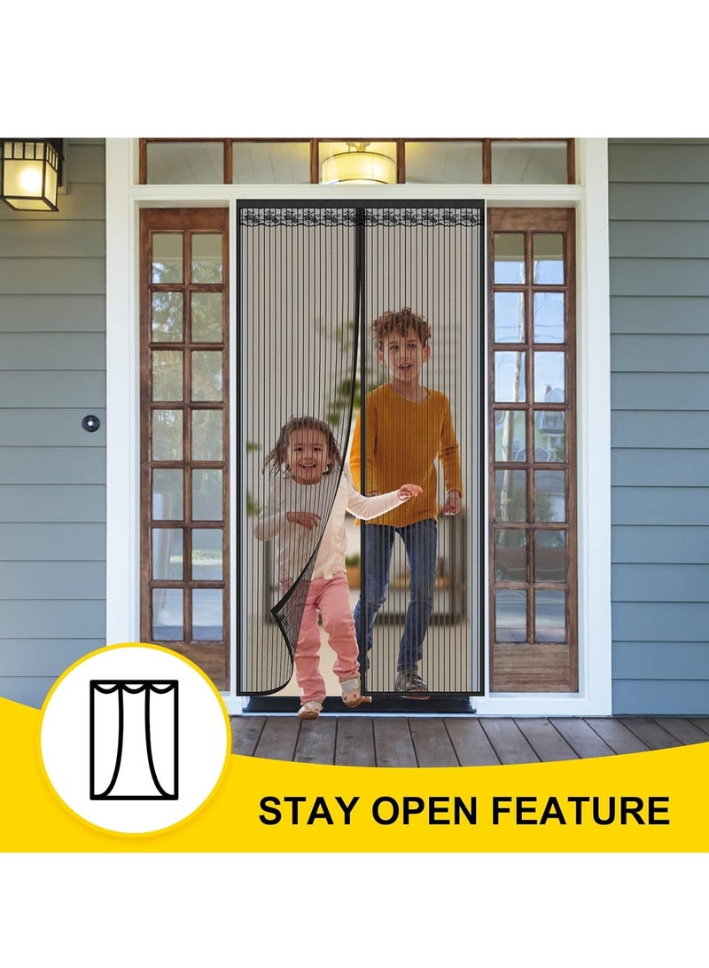 Magnetic Fly Screen Door Heavy Duty Bug mesh Curtain with Powerful Magnets and Full Frame Magic Tape Insect Protection Door no Gap Keep Bugs Out 110 x 220 cm Black