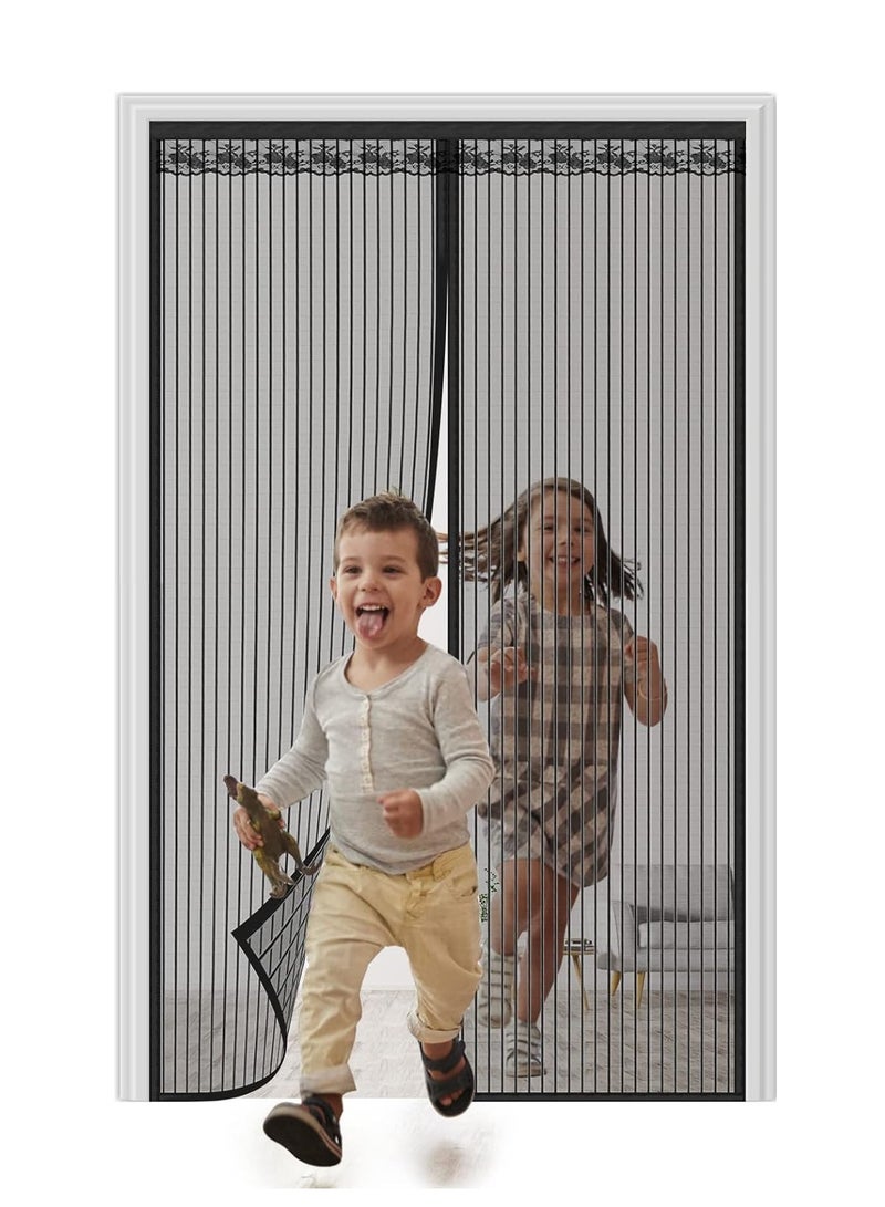 Magnetic Fly Screen Door Heavy Duty Bug mesh Curtain with Powerful Magnets and Full Frame Magic Tape Insect Protection Door no Gap Keep Bugs Out 110 x 220 cm Black