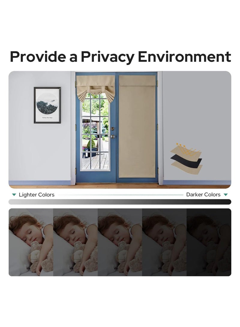 Light-blocking Door Curtain, Non-Punching Self-Adhesive Velcro Curtains, French Door Privacy Curtains, Stylish Thermal Insulated Tie-Up Shades for Bedroom (Beige 30
