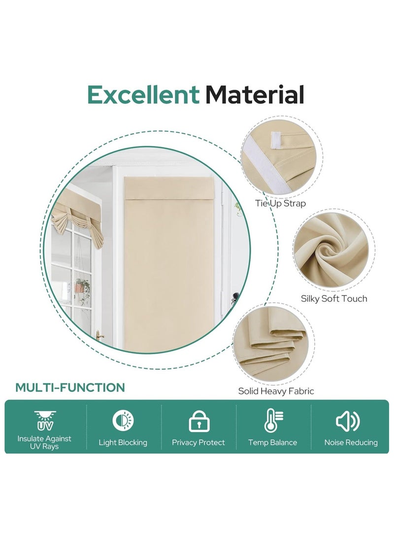 Light-blocking Door Curtain, Non-Punching Self-Adhesive Velcro Curtains, French Door Privacy Curtains, Stylish Thermal Insulated Tie-Up Shades for Bedroom (Beige 30