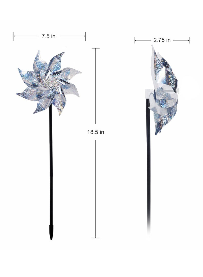 10 Pack Reflective Pinwheels with Stakes, Extra Sparkly Pinwheel for Garden Decor, Bird Devices Deterrent to Scare Birds Away from Yard Patio Farm