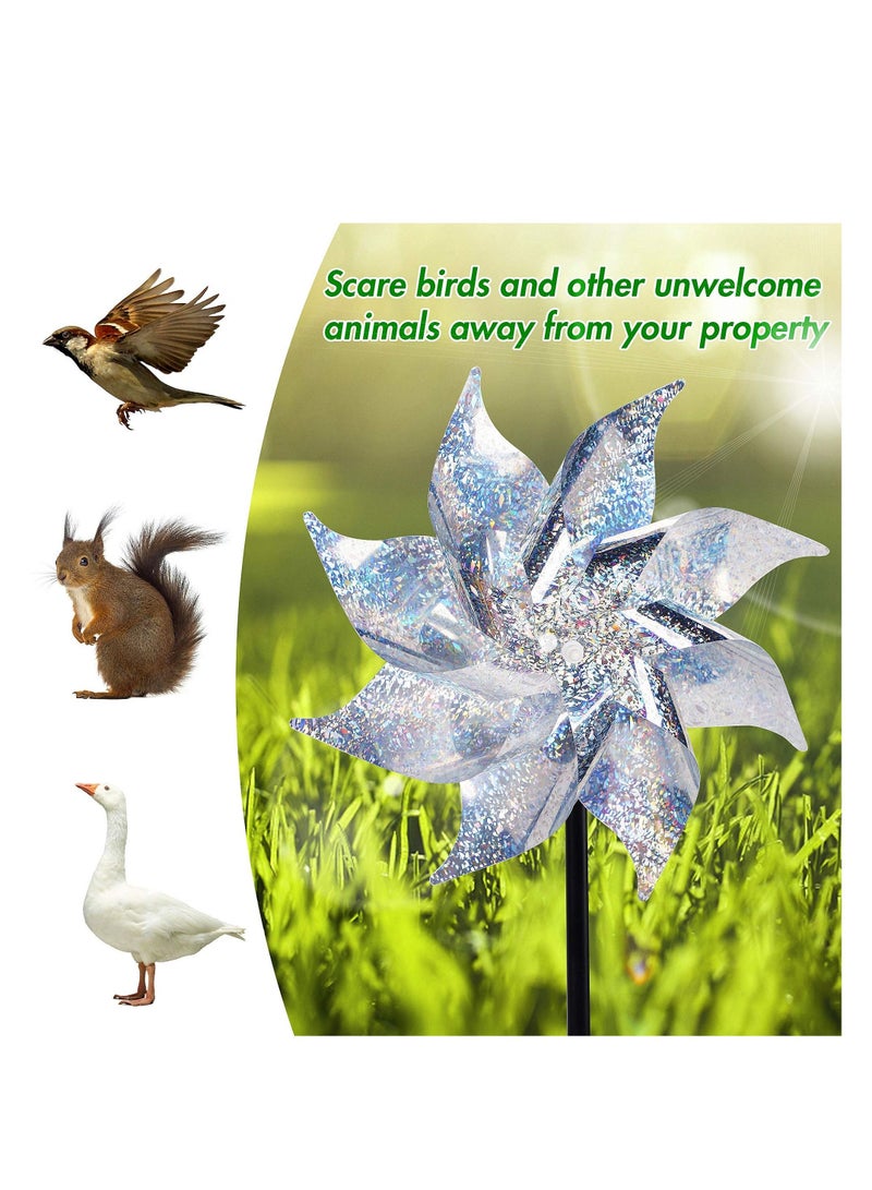 10 Pack Reflective Pinwheels with Stakes, Extra Sparkly Pinwheel for Garden Decor, Bird Devices Deterrent to Scare Birds Away from Yard Patio Farm