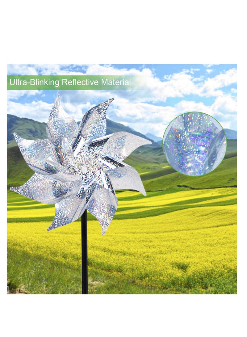 10 Pack Reflective Pinwheels with Stakes, Extra Sparkly Pinwheel for Garden Decor, Bird Devices Deterrent to Scare Birds Away from Yard Patio Farm