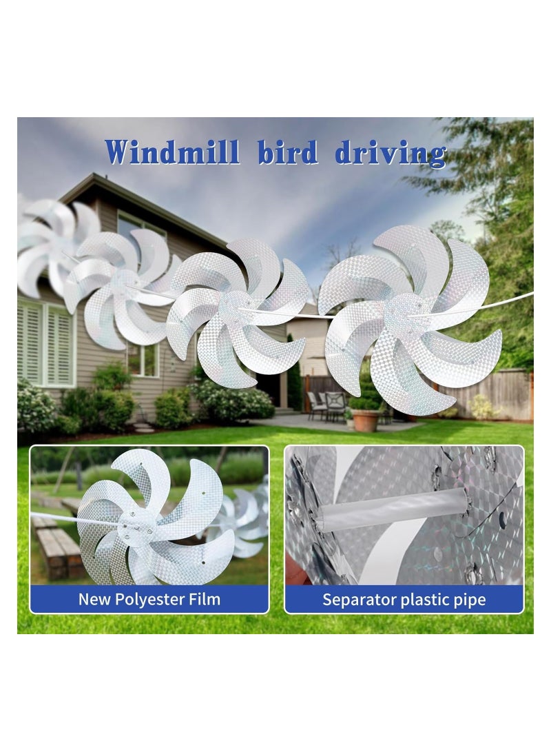 Windmills Reflective Bird Repellent, 10 Meters 8 Pieces 12 Inches Silver Wind Spinners for Outdoor Yard Garden Lawn Farm Decor to Scare Birds, Large Shiny Rotating Pinwheels for Animal Deterrent