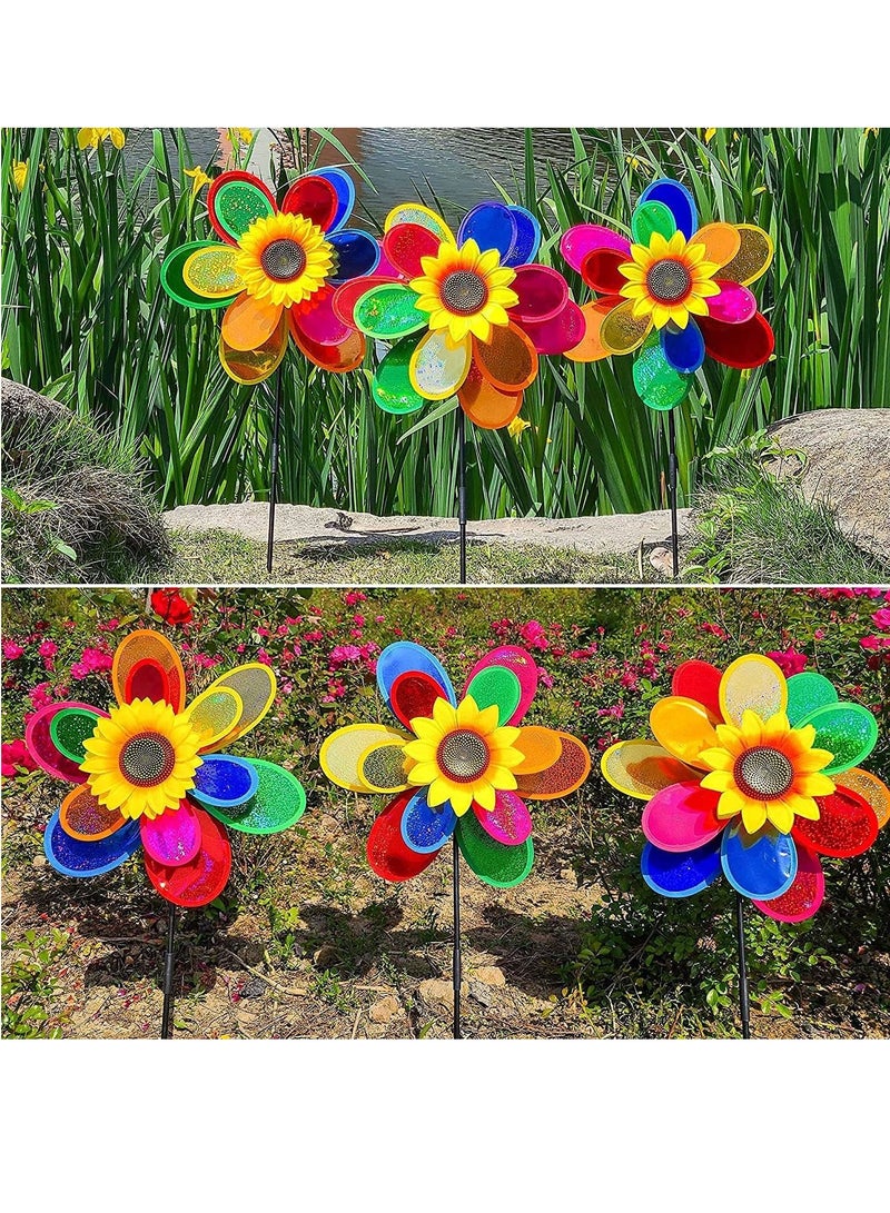 Garden Wind Spinners, Sunflower Windmills Lawn Decor, Rainbow Pinwheels for Yard and Garden, Outdoor Ornaments Spinner Art Pathway Patio Ornaments, 2PCS