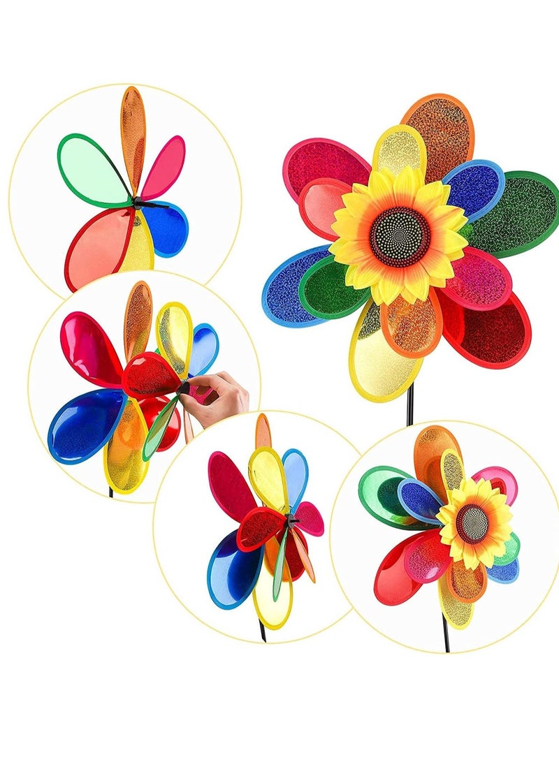 Garden Wind Spinners, Sunflower Windmills Lawn Decor, Rainbow Pinwheels for Yard and Garden, Outdoor Ornaments Spinner Art Pathway Patio Ornaments, 2PCS