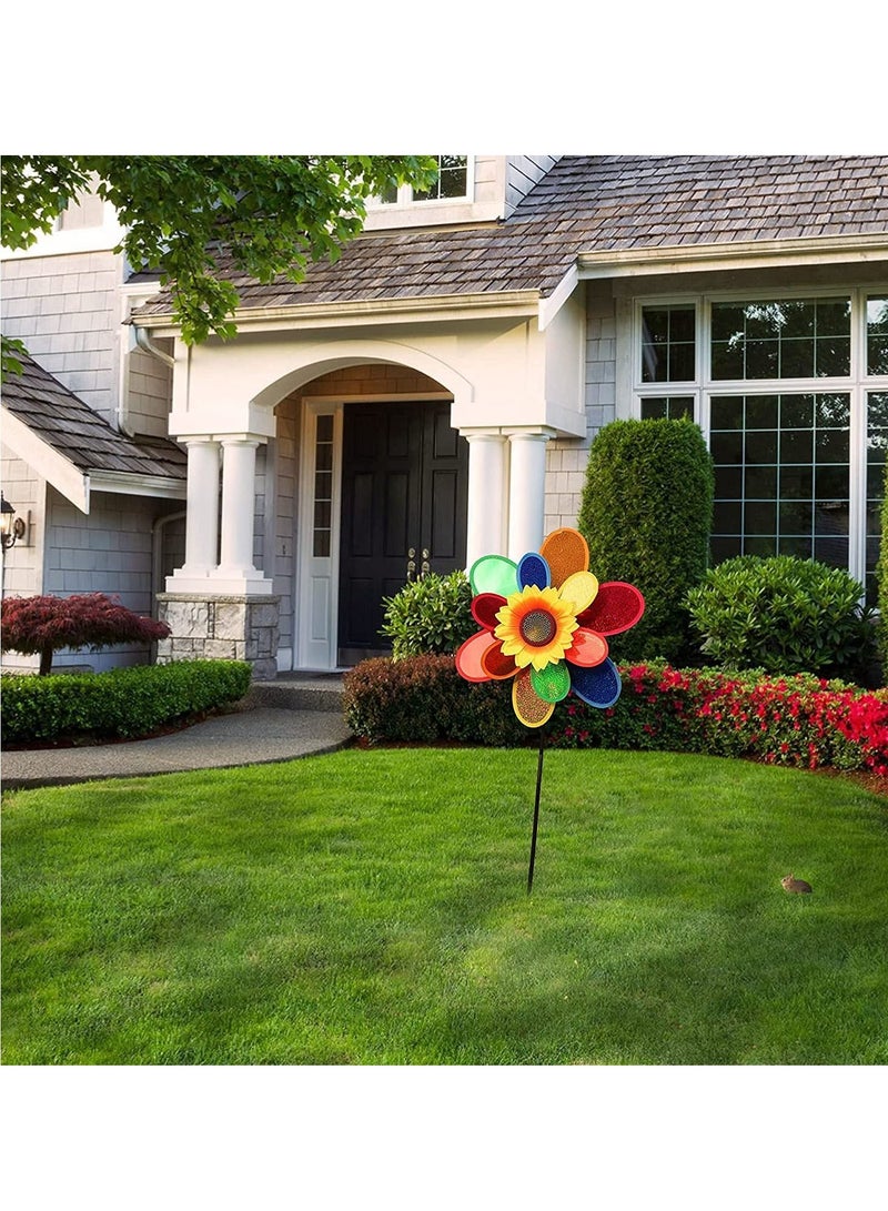 Garden Wind Spinners, Sunflower Windmills Lawn Decor, Rainbow Pinwheels for Yard and Garden, Outdoor Ornaments Spinner Art Pathway Patio Ornaments, 2PCS