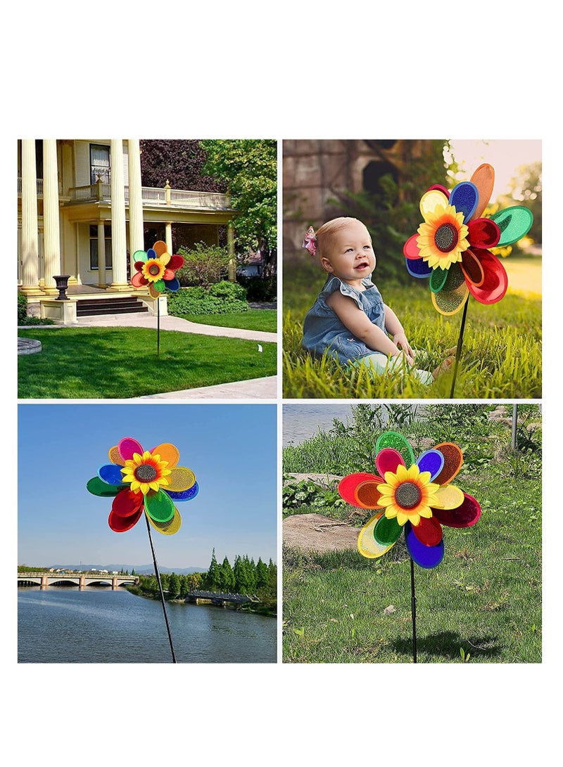 Garden Wind Spinners, Sunflower Windmills Lawn Decor, Rainbow Pinwheels for Yard and Garden, Outdoor Ornaments Spinner Art Pathway Patio Ornaments, 2PCS