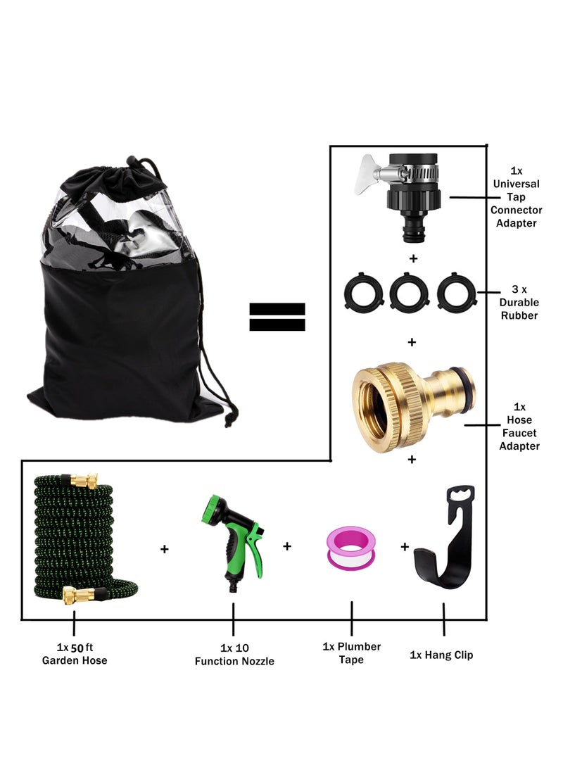COOLBABY 50FT Garden Hose Pipes with 10 Modes Water Spray Gun Flexible Expandable Hose Pipe Expanding Anti-Leakage Hose Pipes with Connector/Spray Gun/Hose Set Water Pipes for Garden Car Pet Cleaning