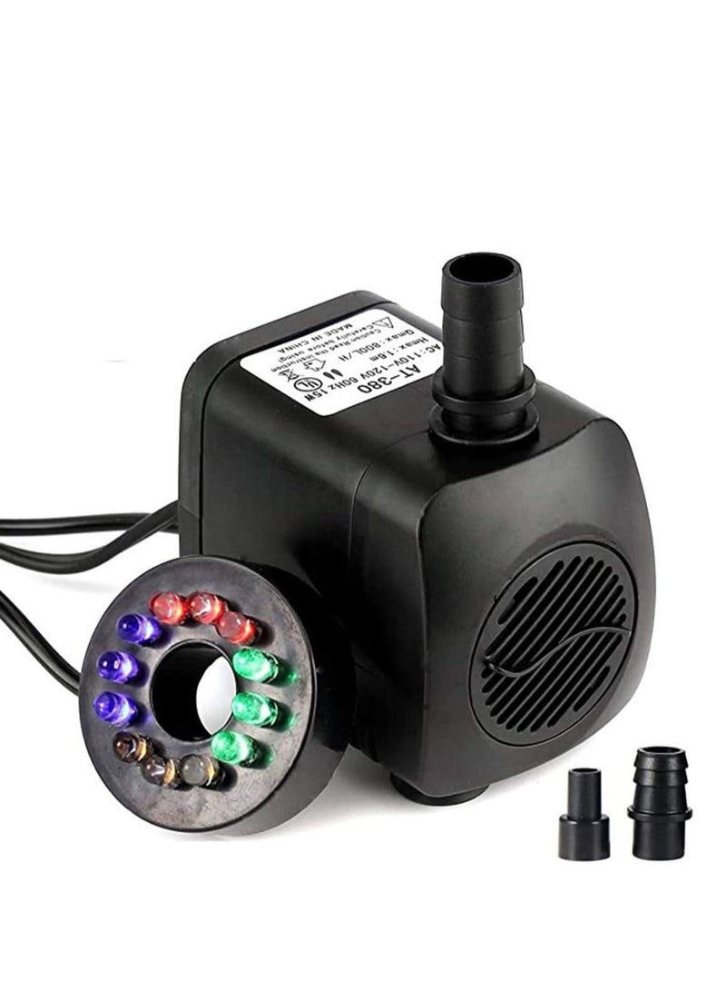 15W Micro Submersible Water Pump With 12LED Lights Pumping Filter for Aquarium Rockery Crafts Pond Garden Pool