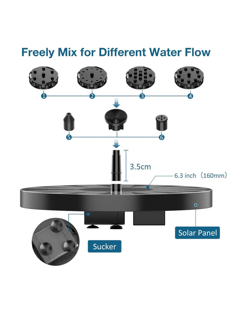 Aisitin 2.5w solar bird bath fountain pump solar fountain pump for bird bath with 6 nozzles 6.7