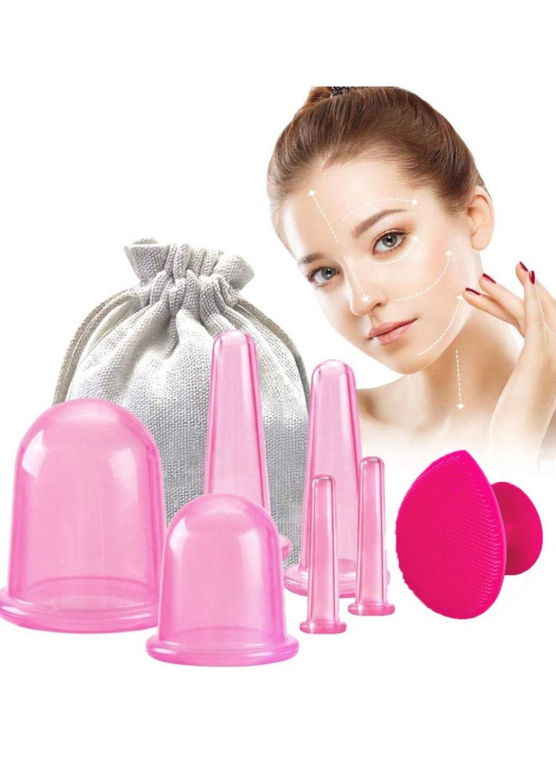 Silicone Facial Cupping Therapy Set Eye and Face Vacuum Massage Cup Kit Free Exfoliating Brush with a Sack for Neck Skin Anti-Wrinkle Anti-Aging Effect