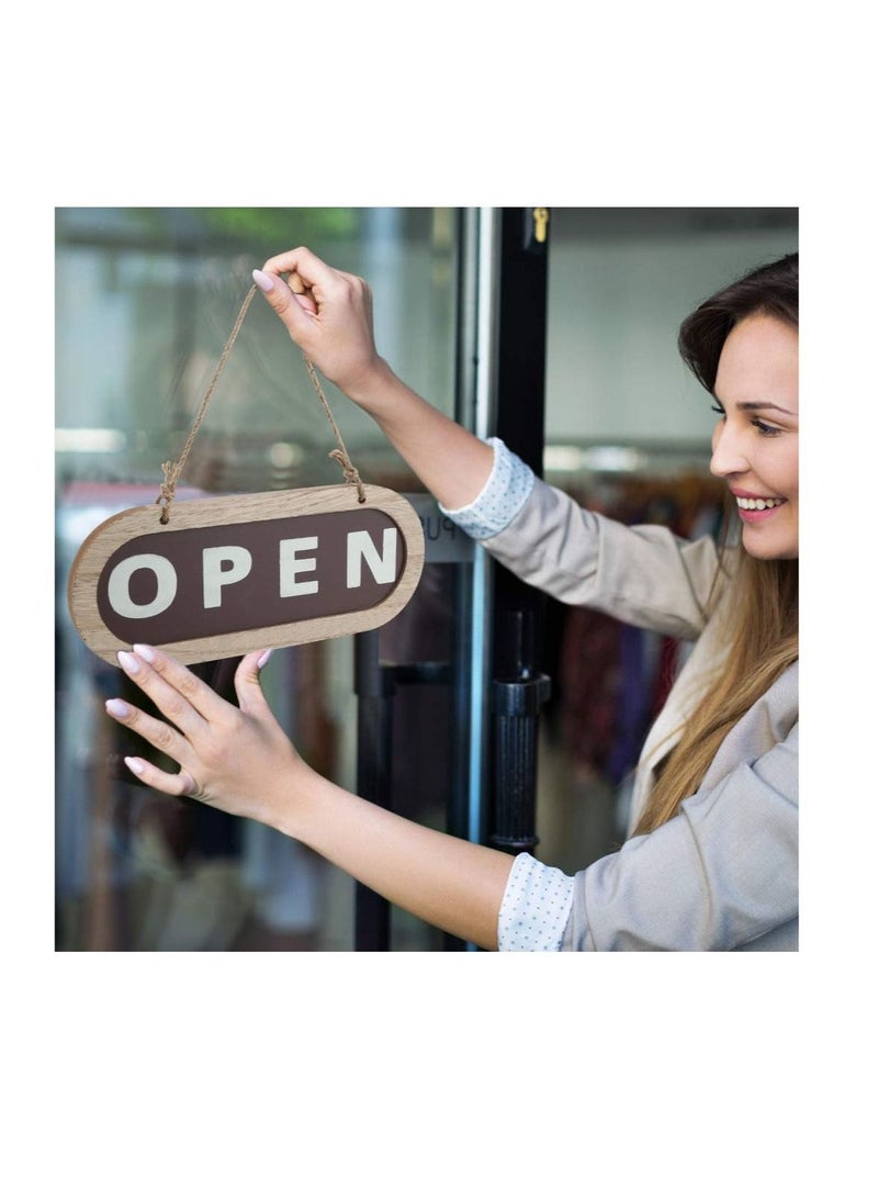 Open/Closed Sign, Open Signs for Business, Wooden Shop Door Sign Double, Suitable for Stores, Restaurants Offices Retail Shops (Grey, Brown)