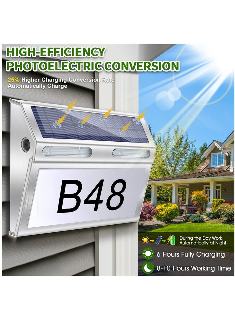 Solar Address Sign Stainless Steel Durable House Numbers 3 Lighting Colors Modes Waterproof Modern Lighted Plaque Outdoor LED Llluminated For