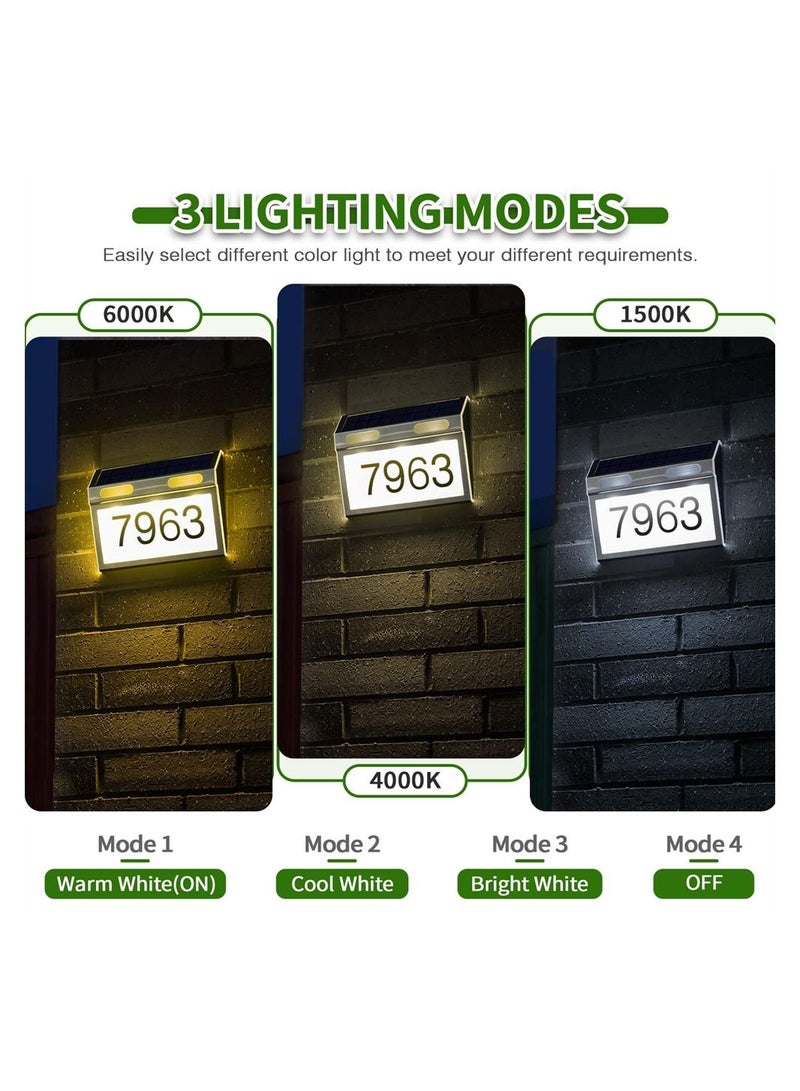 Solar Address Sign Stainless Steel Durable House Numbers 3 Lighting Colors Modes Waterproof Modern Lighted Plaque Outdoor LED Llluminated For