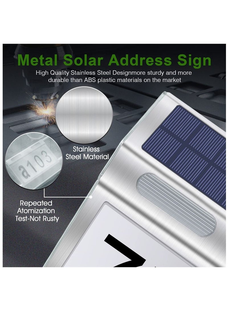 Solar Address Sign Stainless Steel Durable House Numbers 3 Lighting Colors Modes Waterproof Modern Lighted Plaque Outdoor LED Llluminated For