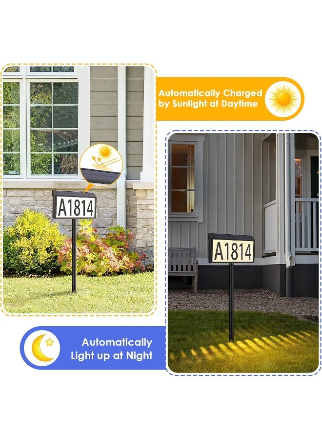 Maxvolador  Solar Powered Address Sign House Numbers Waterproof, 4-Color Lighting Modes Led Illuminated Address Plaque With Stakes, Outdoor Address Number