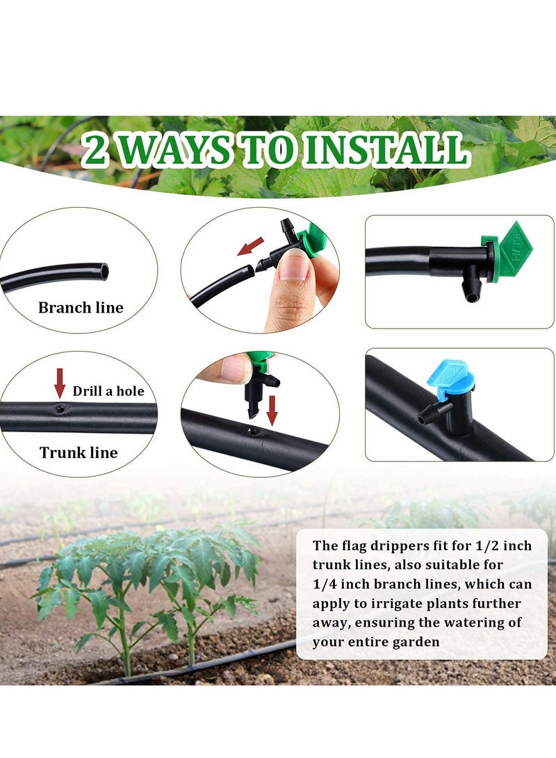 60 Pieces Drip Emitter Garden Flag Irrigation Dripper in 3 Sizes, Trees and Shrubs, 1 GPH, 2 GPH, 4 GPH