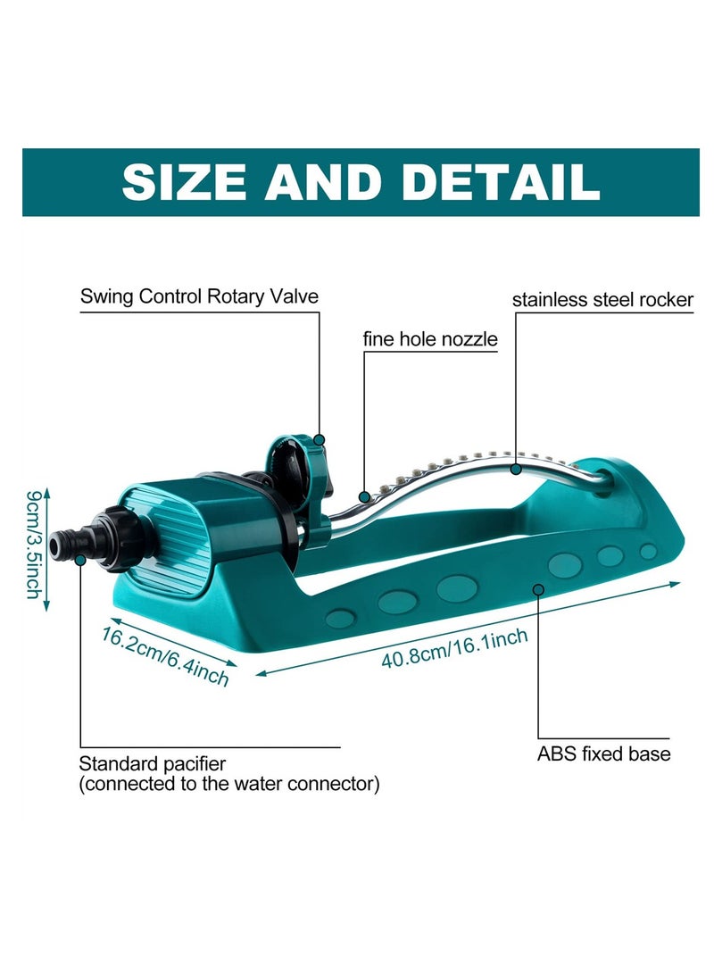 Oscillating Sprinkler Indestructible Lawn Sprinkler 4 Modes Water Sprinkler with 15 Hole Nozzles Adjustable Range Control Covers up to 1024 Square Feet for Patio Yard Garden Lawn