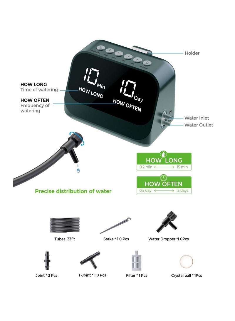 Automatic Watering System for Potted Plants, DIY Drip Irrigation Kit with Smart Timer, Waterproof LED Display & Large Capacity Battery, Precise Distribution of Water