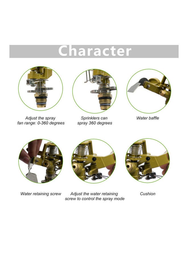 0°-360° Adjustable Pattern Rain Bird Garden Impact Sprinkler Agricultural Lawn Brass Spray Nozzle Golden/Silver