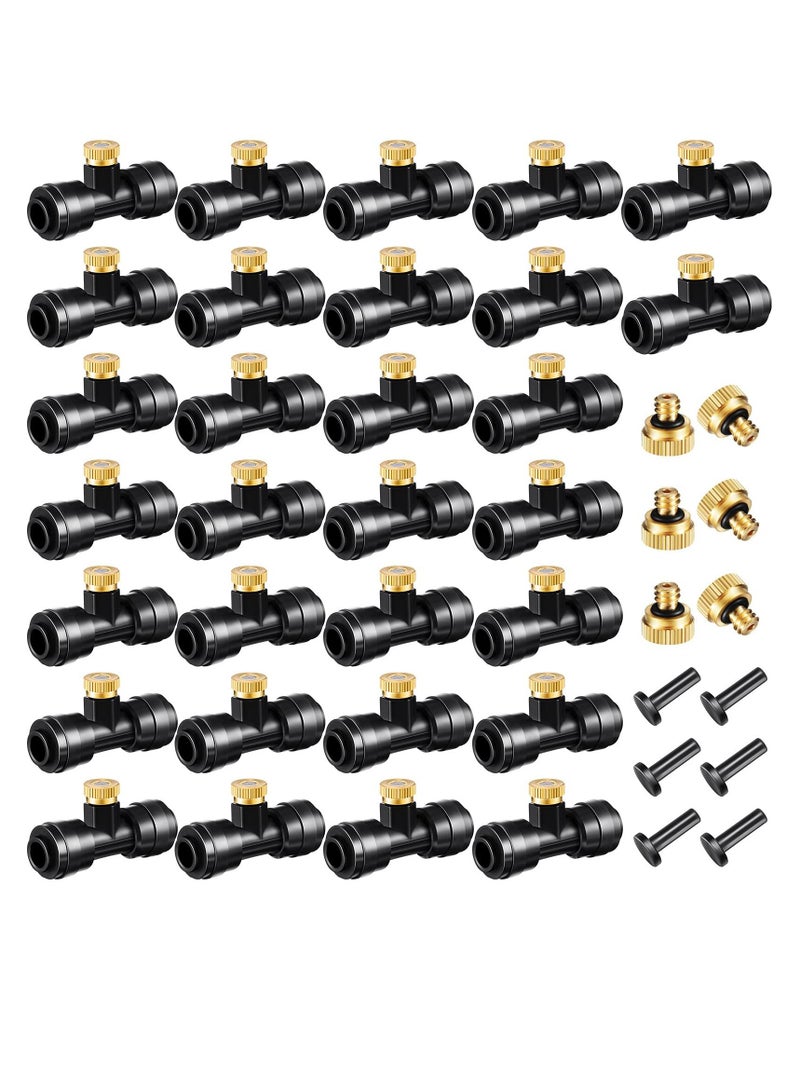 Misting Nozzles, Kit Include Water Misting Nozzle Tees Thread 1/4 Inch and Brass Orifice Nozzle with Black Plug for Outdoor Spray Cooling System (72 Pieces in Total)