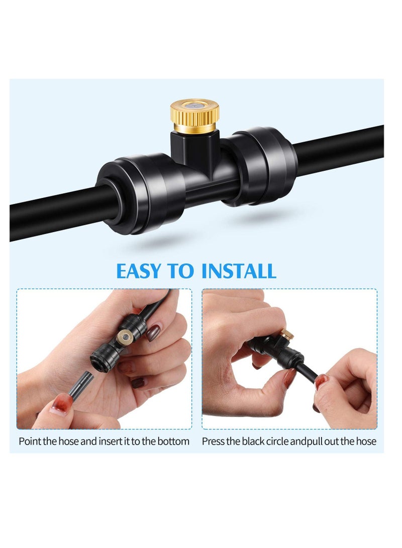 Misting Nozzles, Kit Include Water Misting Nozzle Tees Thread 1/4 Inch and Brass Orifice Nozzle with Black Plug for Outdoor Spray Cooling System (72 Pieces in Total)