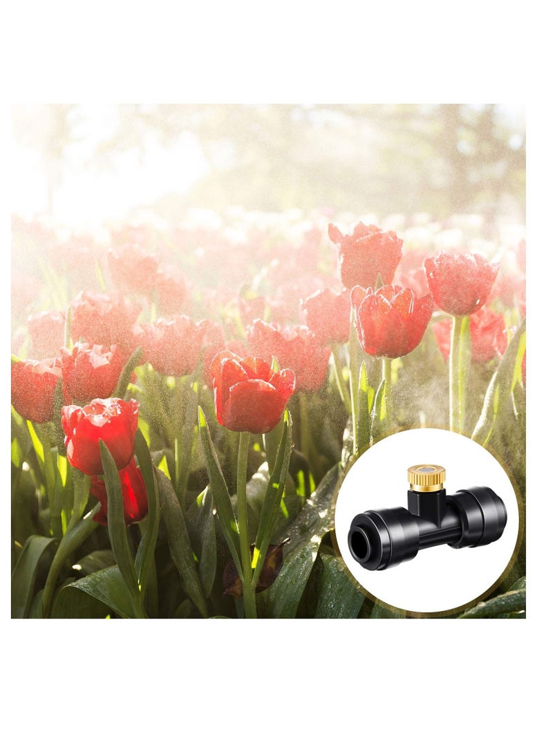 Misting Nozzles, Kit Include Water Misting Nozzle Tees Thread 1/4 Inch and Brass Orifice Nozzle with Black Plug for Outdoor Spray Cooling System (72 Pieces in Total)