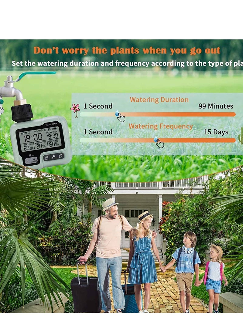 Water Timer Garden Lawn Tap Sprinkler Timer Irrigation System Controller/Child Lock ModeAuto&Manual ModeRain DelayIPX5 Waterproof