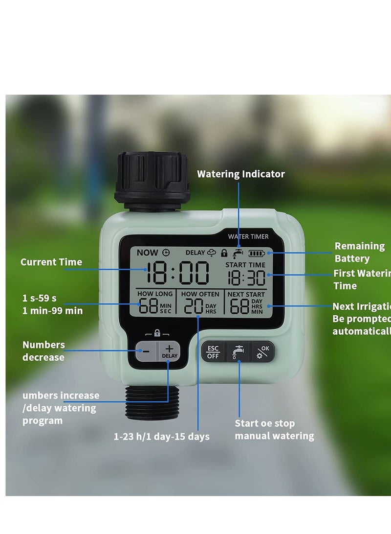 Water Timer Garden Lawn Tap Sprinkler Timer Irrigation System Controller/Child Lock ModeAuto&Manual ModeRain DelayIPX5 Waterproof