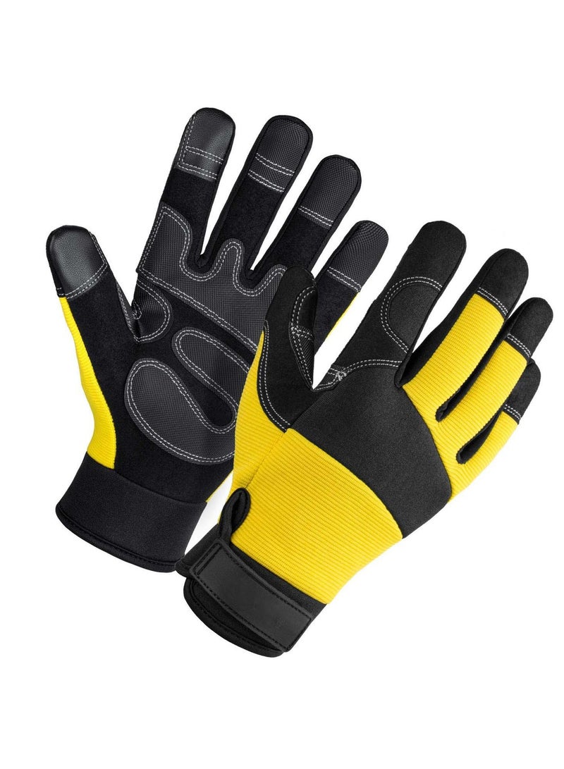 Leather Work Gloves,  Heavy Duty Gardening Gloves, Tough Cowhide Garden Gloves Thorn Proof Work Gloves for Garden Tools Pruning Shears Bricklaying, Ladies and Men (Yellow, Large)