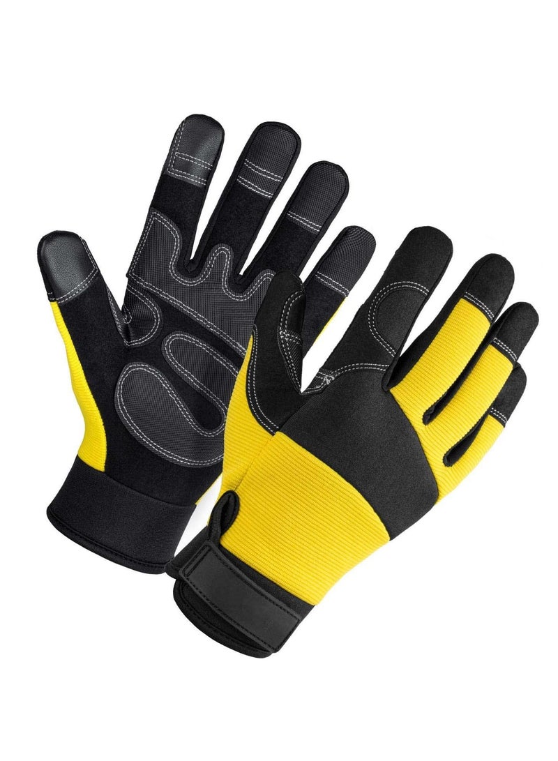 Leather Work Gloves,  Heavy Duty Gardening Gloves, Tough Cowhide Garden Gloves Thorn Proof Work Gloves for Garden Tools Pruning Shears Bricklaying, Ladies and Men (Yellow, Large)