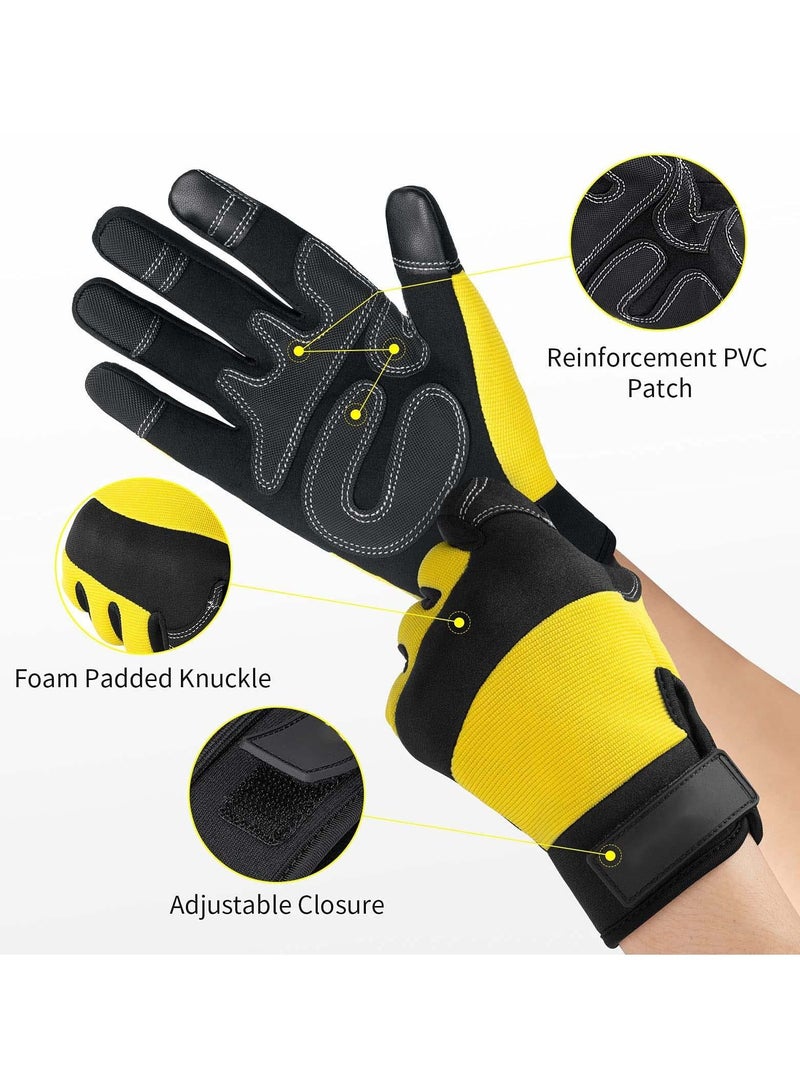 Leather Work Gloves,  Heavy Duty Gardening Gloves, Tough Cowhide Garden Gloves Thorn Proof Work Gloves for Garden Tools Pruning Shears Bricklaying, Ladies and Men (Yellow, Large)