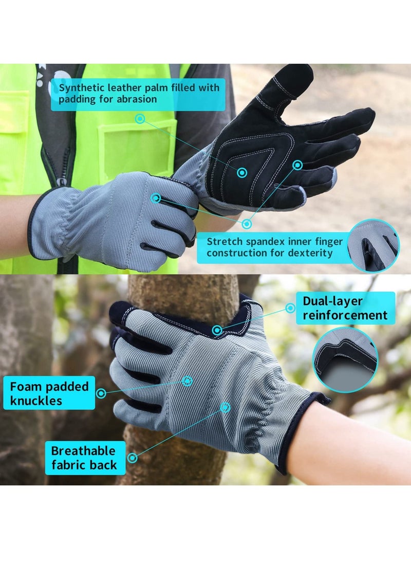 Safety Work Gloves, KASTWAVE Light Duty Work Gloves Gardening Warehouse Job Car Repair Utility Yard Glove for Men Women (Large, 2 Pairs)