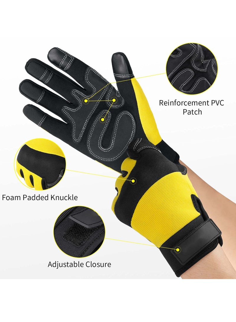 Leather Work Gloves,  Heavy Duty Gardening Gloves, Tough Cowhide Garden Gloves Thorn Proof Work Gloves for Garden Tools Pruning Shears Bricklaying, Ladies and Men (Yellow, Large)