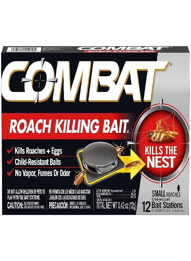 Combat Roach Killing Bait Stations for Small Roaches, Kills Roaches and Eggs, 12 Count