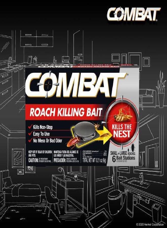 Combat Roach Killing Bait Stations for Small and Large Roaches, 6 Count (Pack of 1)