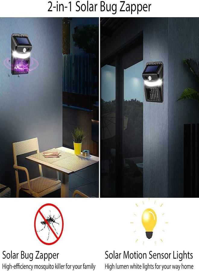 Solar Mosquito Zapper Outdoor, Upgraded Anti-mosquito Function Human Body Intelligent Sensor Outdoor Garden Wall Lamp, 10W Waterproof Fly Trap LEDs Powered Bug Lamp (1Pcs)