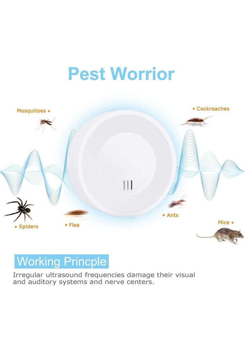 Ultrasonic Pest Repeller, Repellent Plug In, Indoor Efficient Repelling Spiders, Eat, Mosquitoes, Bugs, Fly, Roaches, Ants and Other Rodents (4 Pack) White