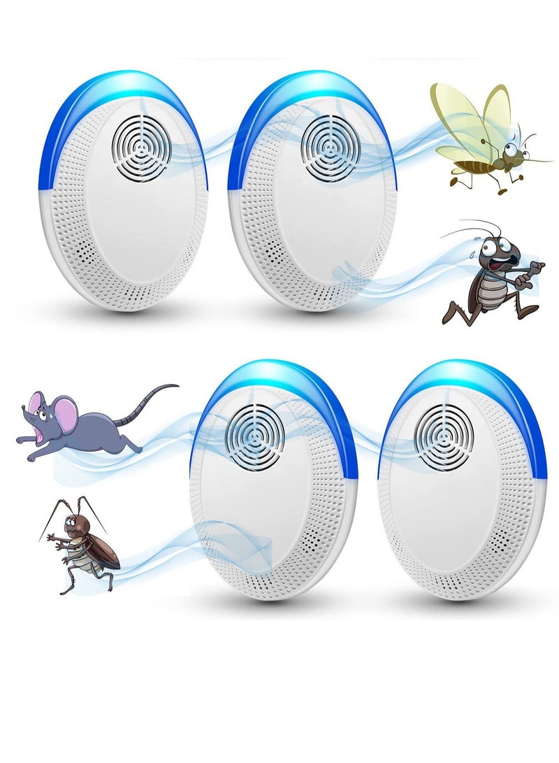 Ultrasonic Pest Repeller, Indoor Anti Insect, Plug in Control, Electronic Moths Repellent, Against Fleas, Rats, Mouse, Ants, Bed Bugs, Cockroaches, Flies, Mosquito, 4 Pack