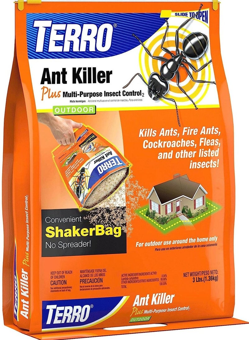 TERRO T901-6 Ant Killer Plus Multi-Purpose Insect Control for Outdoors - Kills Fire Ants, Fleas, Cockroaches, and Other Crawling Insects - 3lb