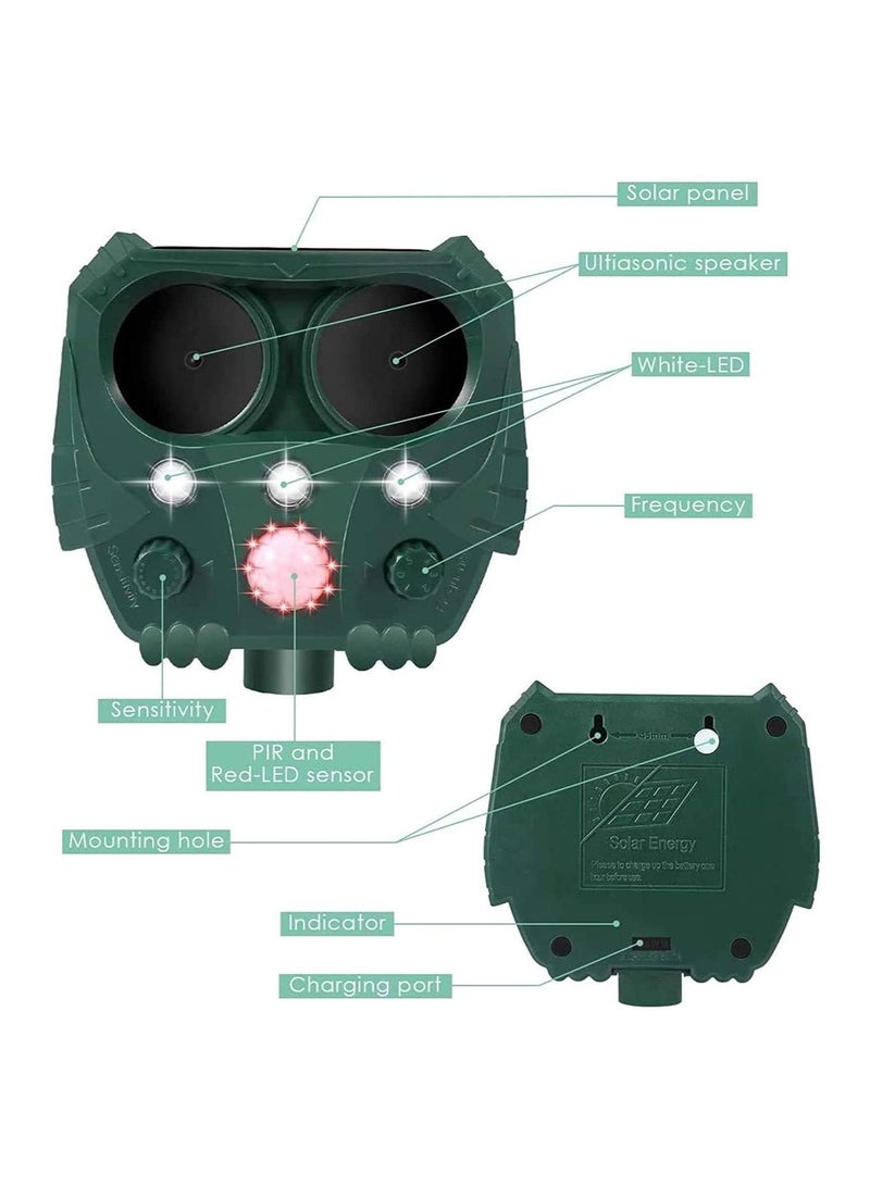 Animal Repellent Solar Powered Ultrasonic Animal Repellent Motion Sensor And Flashing Light IP65 Waterproof Usb/Battery Operated Outdoor Weatherproof Farm Scarer Repels All Animals