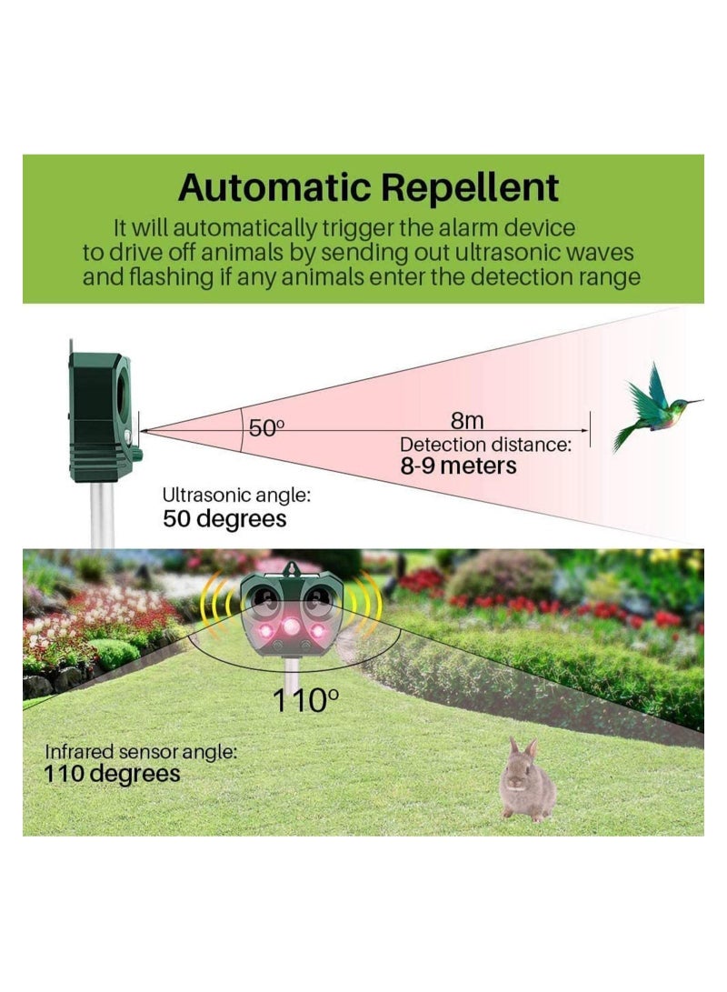 Animal Repellent Solar Powered Ultrasonic Animal Repellent Motion Sensor And Flashing Light IP65 Waterproof Usb/Battery Operated Outdoor Weatherproof Farm Scarer Repels All Animals