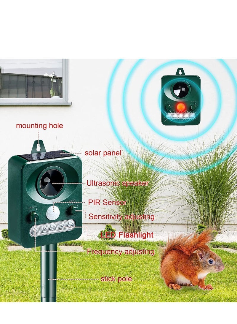 Ultrasonic Animal Repeller, Solar Powered Repellent Outdoor Cat Dog Deterrent with Motion Sensor Waterproof Bird for Squirrels Rabbit Fox, Yard Garden Farm