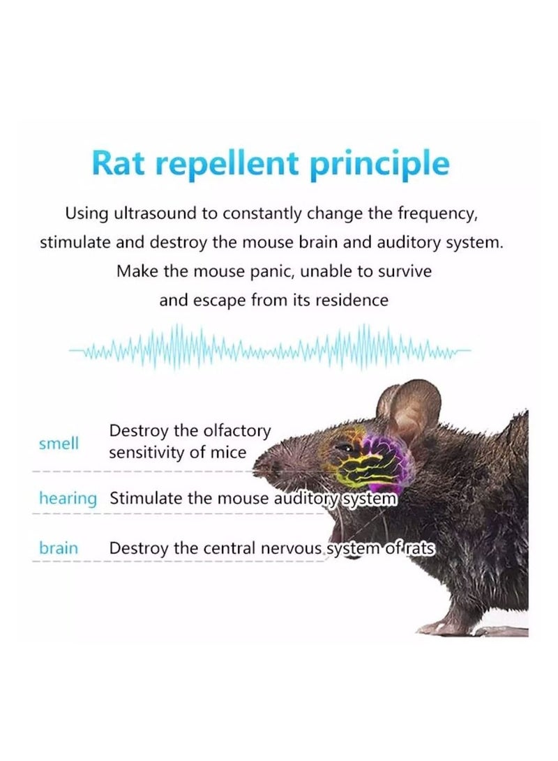 Ultrasonic Mouse Repellent, 8 Wave Frequency Conversion Rat Efficient Spider Pest Repeller For Rodents, Cockroaches and other insects (UK)