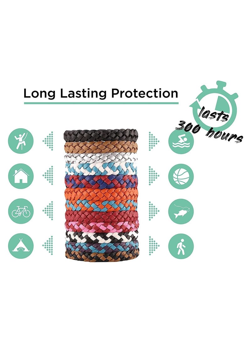 Mosquito Repellent Bracelet 12 Pack, Adjustable Leather Deet-Free Natural Insect Bands for Adults & Kids, 300 Hour Protection (Multi Colour)