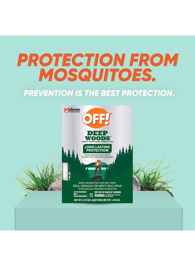 Deep Woods Mosquito and Insect Repellent Wipes, Long lasting, 12 Individually Wrapped Wipes