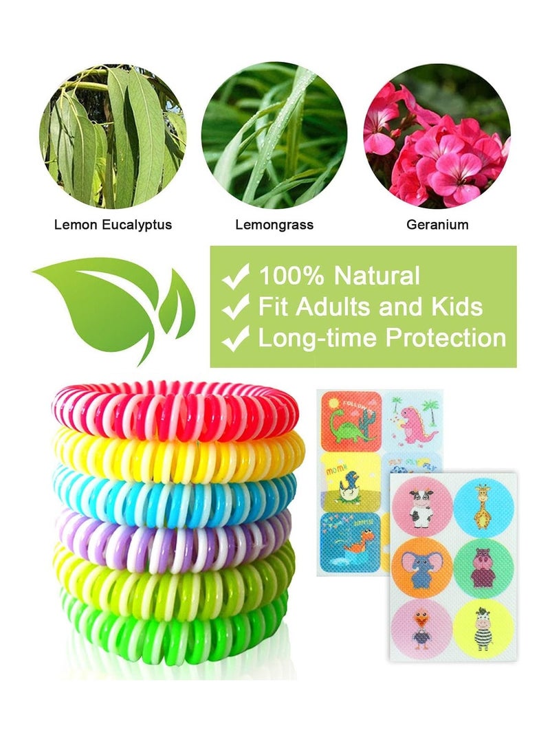 Mosquito Repellent Bracelet, Waterproof Bug Repellent Wrist Bands for Kids, Adults and Babies, All Natural Long-Lasting Outdoor Indoor Use (12 Random Color Bracelet+ 12 Insect Repellent Patches)