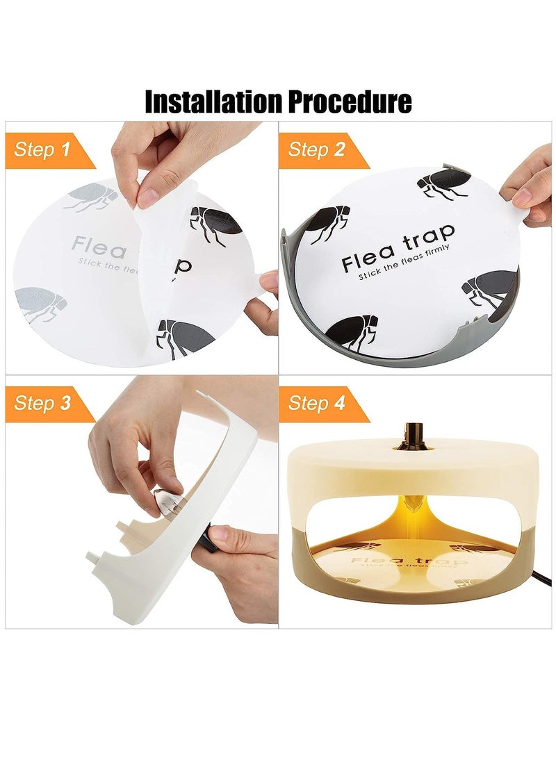 Flea Trap, Indoor Sticky Flea Trap with 2 Glue Discs Odorless Non-Toxic Natural Flea Killer Trap Pad Bed Bug Trap Light Bulb Pest Control for Home House Inside, Safe for Children Pet Dog Cat