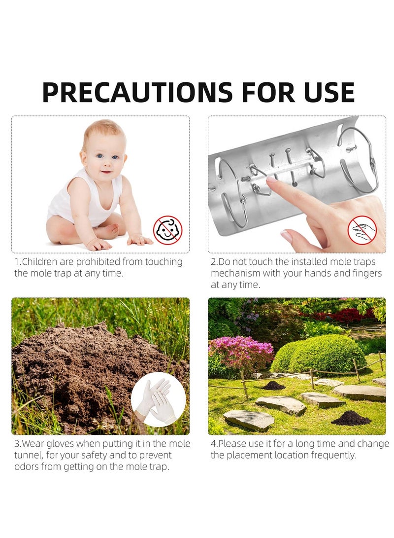 2 Pack Tunnel Mole Trap Gopher Trap Metal Tactical Vole Traps Outdoor Reusable Gopher Killer Keep Moles Out of Yard Lawn Garden